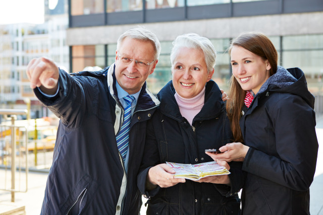 Family with map